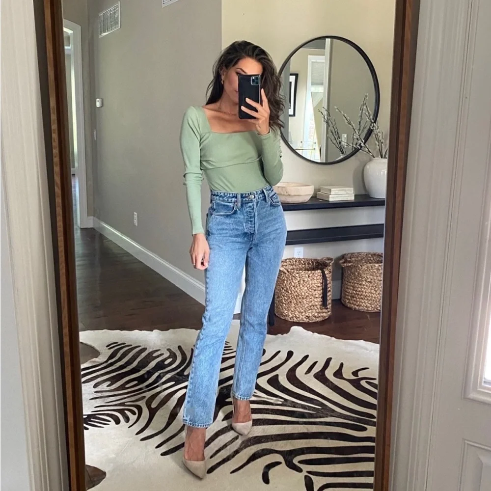 One Shoulder Bodysuit in Mint Green - Picture 1 of 4